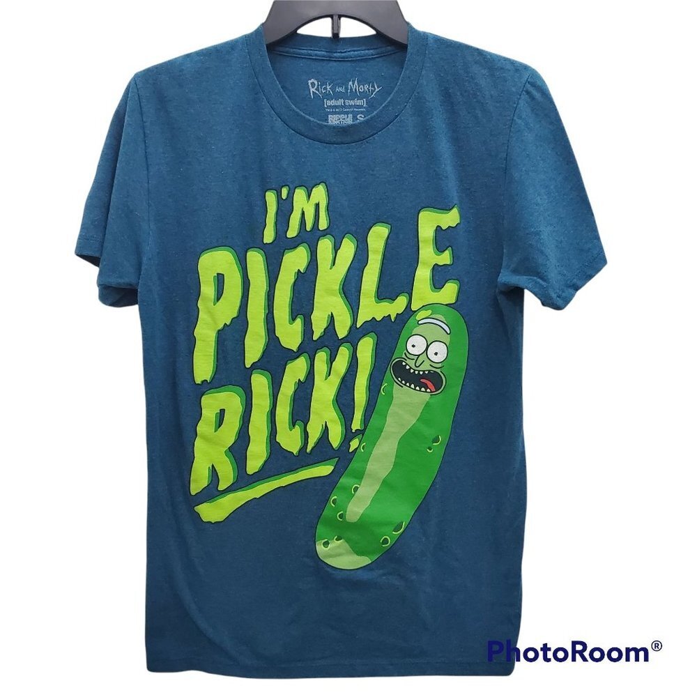 Adult Swim Rick‎ & Morty Teal Pickle Rick Large Graphic Tee Men's Unisex Size S